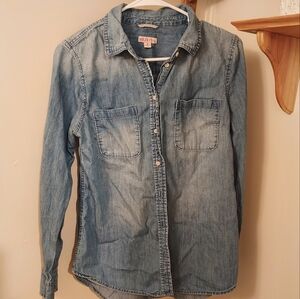 Merona Denim Blue Button Up Blouse Women's M